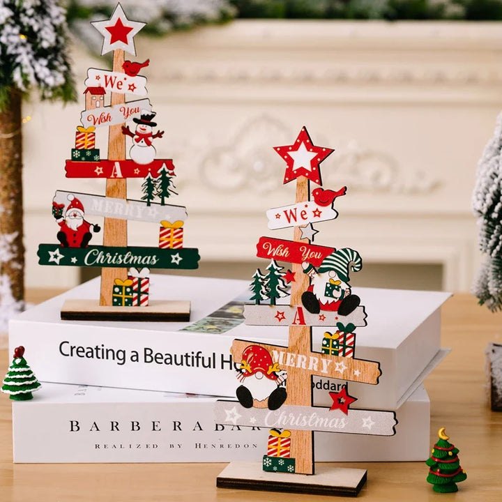 Rynx Wood Christmas Tree Desktop Ornament Santa Merry Christmas Sign Plaque Xmas Decoration for Home 2025 New Year Noel Gift