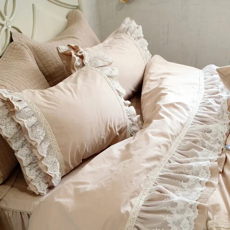 Rynx European Style Embroidered Lace Cushion Cover, Satin Cotton Pillow Cover, Bedding Pillow Cover, Luxury Pillow Cover, No Filler Material, GRH, 2