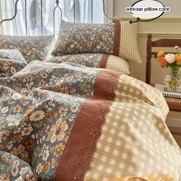 Rynx | 3pcs Floral Bedding Set Pillowcases No Filling Korean Lace Bedding Set Single Double Queen Size Girls Bedding Linen
