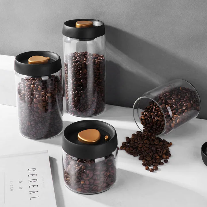 Lisslune | GIANXI Vacuum Sealed Jug, Coffee Beans, Glass, Airtight Canister, Food, Grains, Sweets, Fresh Keeping Container, Kitchen Accessories