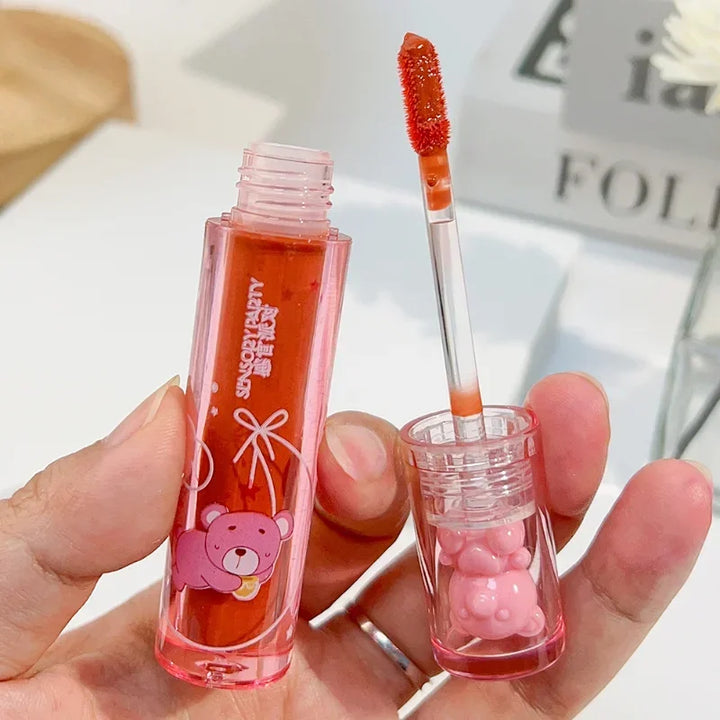 Rynx | Sweet Pink Bear Waterlight Lip Gloss Long-lasting Crystal Shiny Lip Lacquer Mirror Nude Liquid Lipstick Women's Lip Makeup Cosmetics
