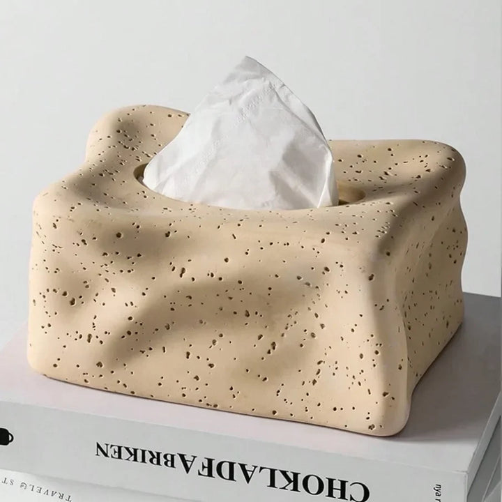 Rynx | Beige Fabric Box Cut-Out Fabric Box Modern Art Tissue Box Napkin Holder for Living Room Coffee Table