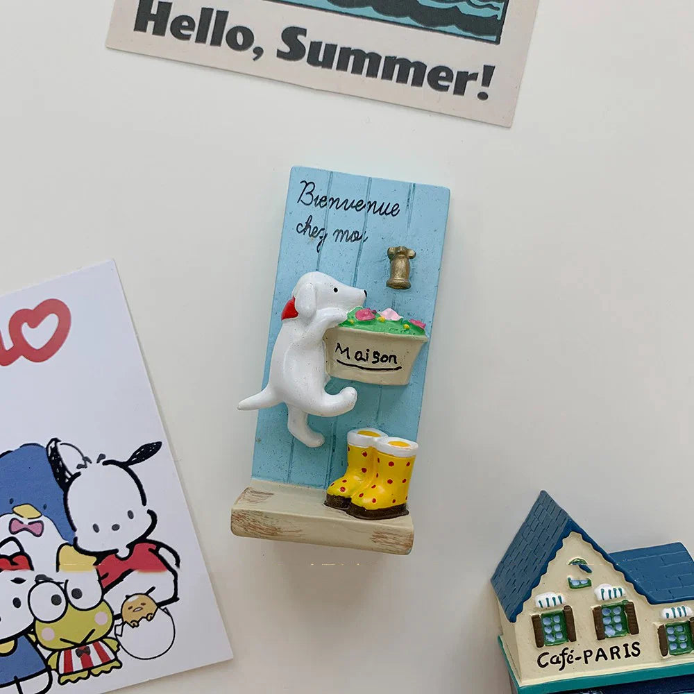 Rynx | House and Dog Refrigerator Stickers INS Cartoon Door Decorative Magnet Stickers Puppy Magnet Stickers Photo Notice Board Stick
