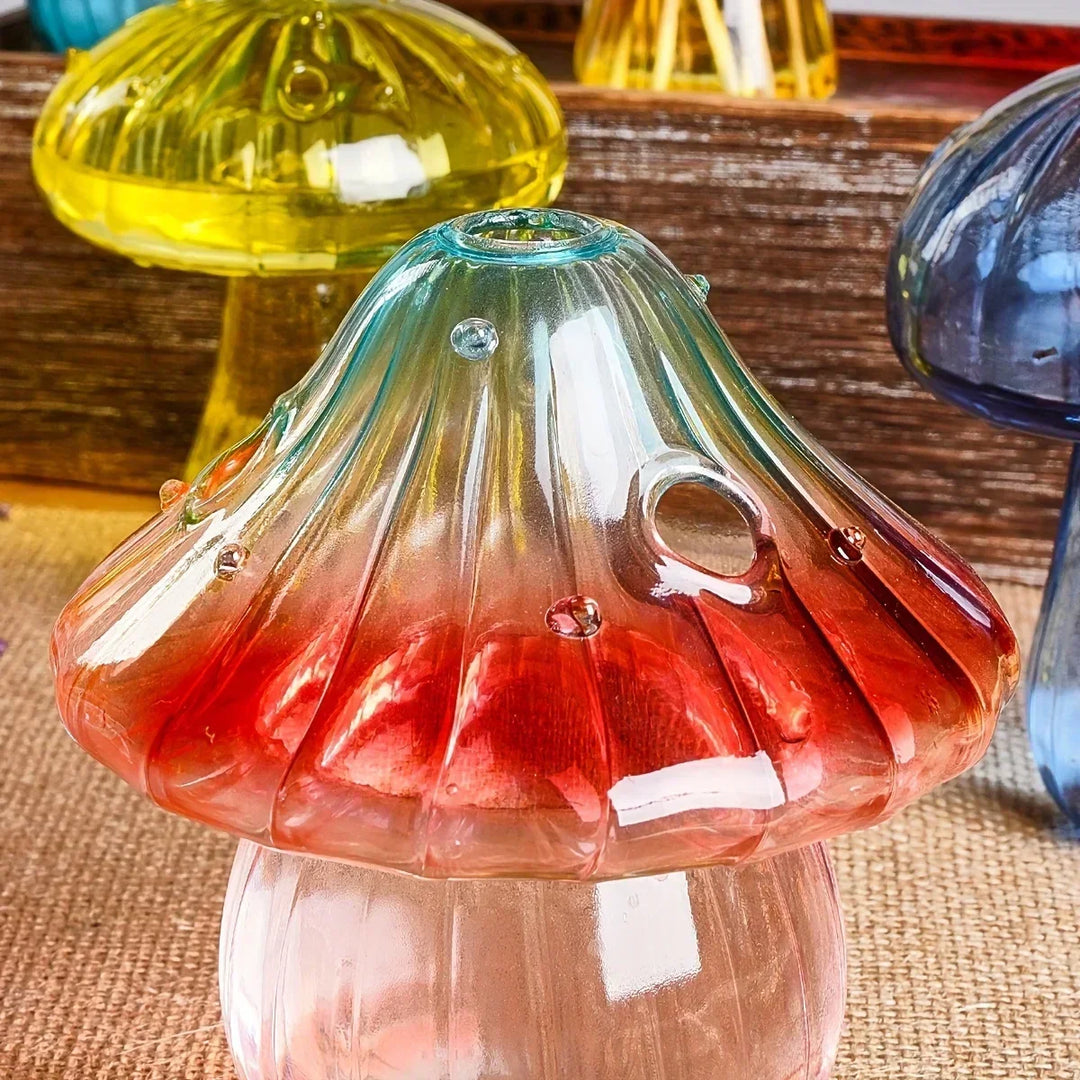 Rynx | Colorful Mushroom Vase Plant Glass Plant Bud Vase Decoration Home Glass Aromatherapy Vase Living Room Dining Room Desk