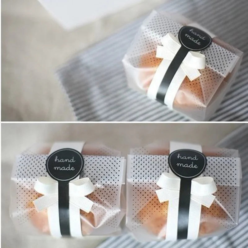 Rynx 50pcs Plastic Cookie Bag with DIY Handmade Sticker Chocolate Snack Cupcake Baking Packaging Wedding Birthday Party Gift Packaging
