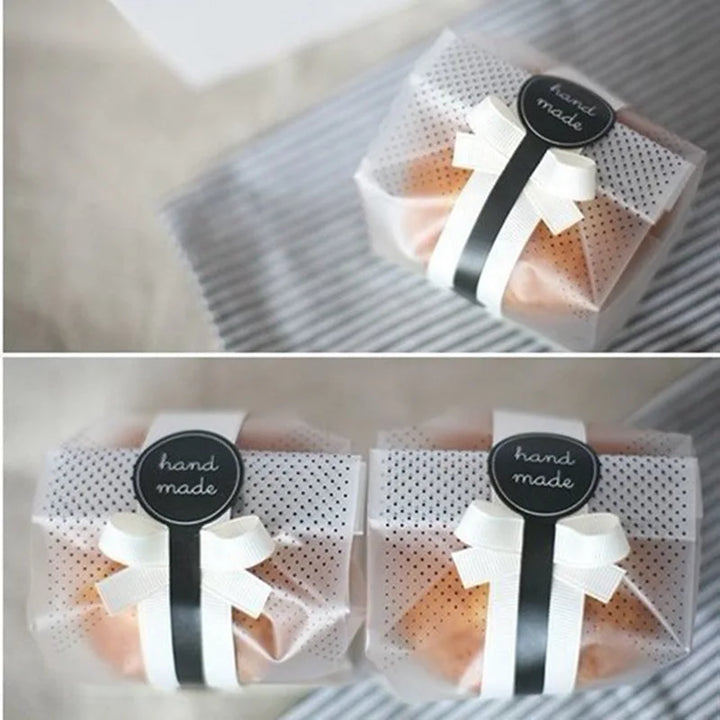 Rynx 50pcs Plastic Cookie Bag with DIY Handmade Sticker Chocolate Snack Cupcake Baking Packaging Wedding Birthday Party Gift Packaging