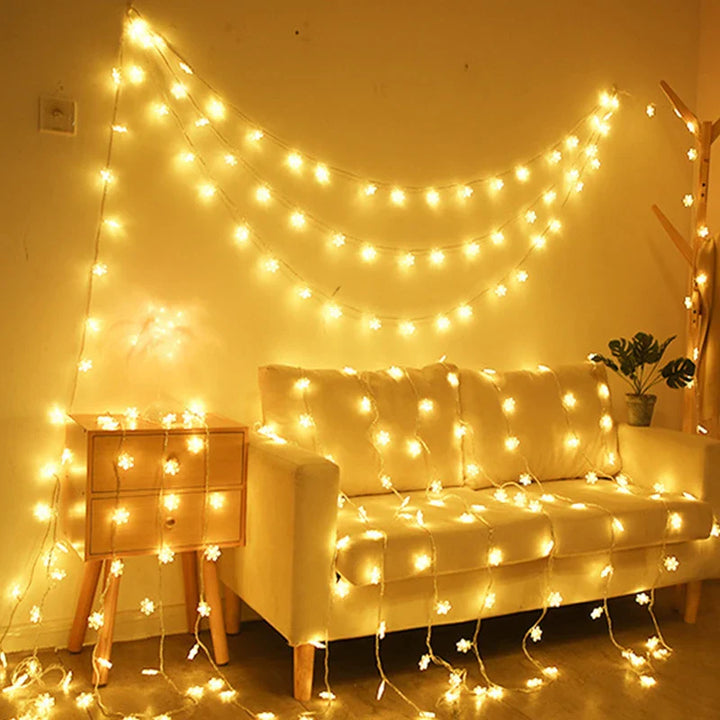 Rynx | 1/3/6M LED Snowflake String Lights Battery/USB Power Copper Wire Garland Light New Year Garden Wedding Living Room Decoration