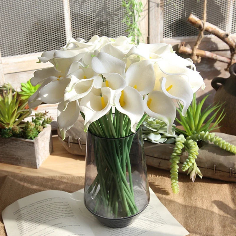 Rynx 5/10pcs Real Touch Calla Lily Artificial Flowers White Wedding Bouquet Bridal Party Home Flower Decoration Artificial Flowers