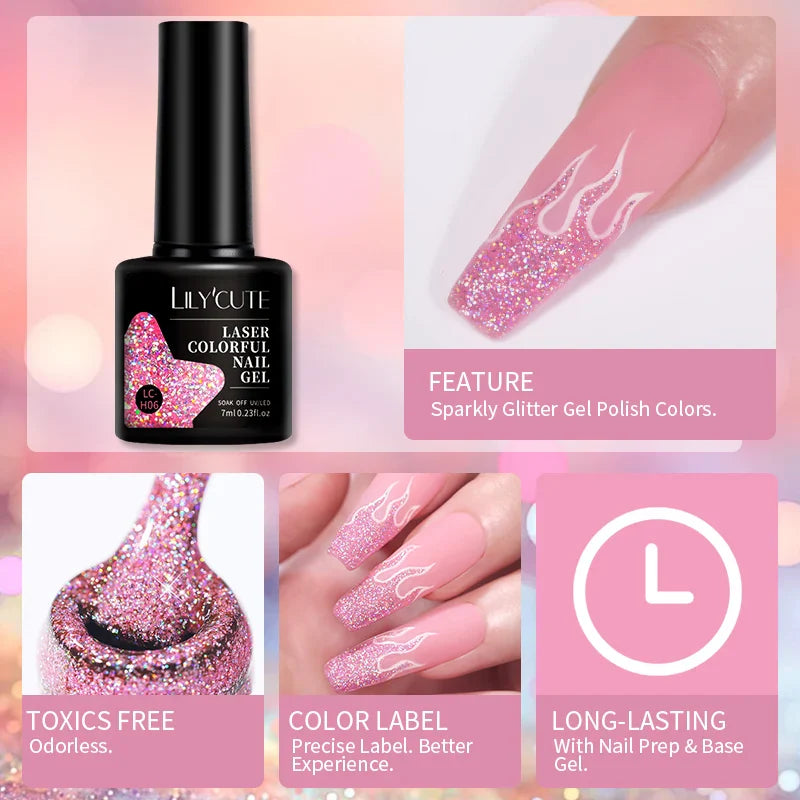 Rynx | 7ml Glitter Gel Nail Polish Semi Permanent Sequins Soak Off UV Gel Colorful DIY Nail Art Polishes