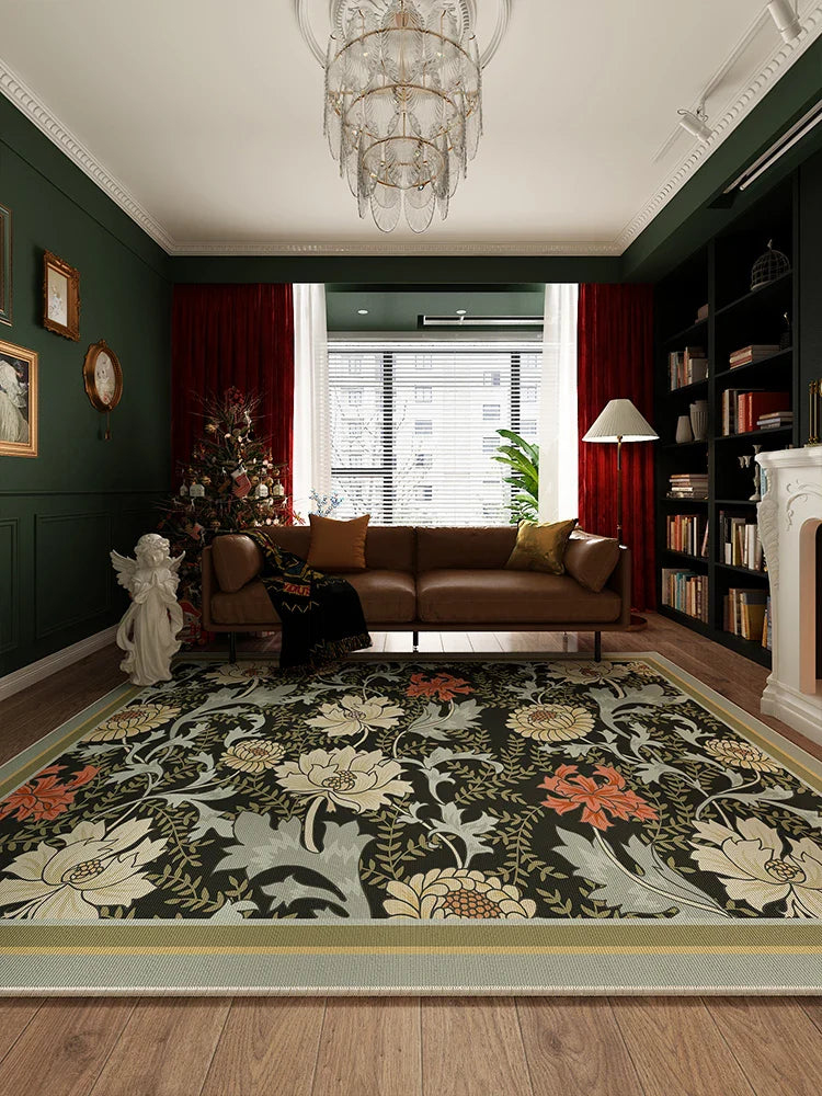 Rynx | American Flower Living Room Rug Vintage Art Bedroom Rug Classic Luxury Flower Oversized Alfombra Space Tapis Wallpaper 러그 carpet