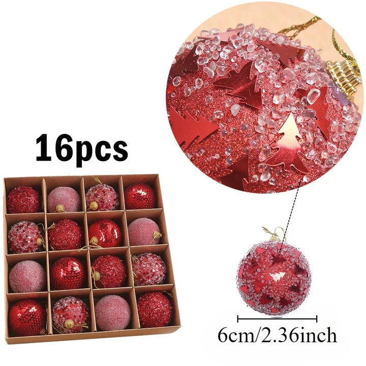 Rynx | 16 pieces/box 6CM Christmas tree balls ornaments champagne gold red glitter foam ball crafts for Christmas tree hanging pendants gift Christmas
