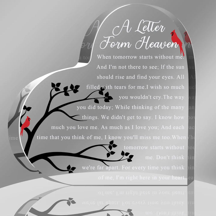 Rynx | Bird Angel Sky Print Acrylic Heart Plaque Durable Memorial Gift for Loss of Mom Dad Grandma Grandmother Table Decoration