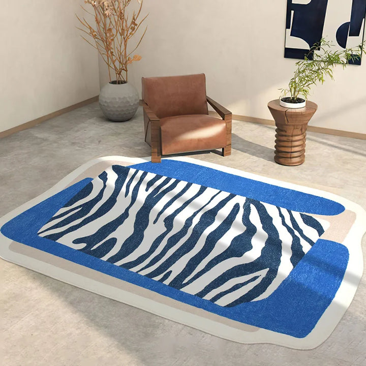 Rynx | Zebra striped living room large rugs irregular bedroom rug blue non-slip balcony mats fluffy soft changing room rug carpet
