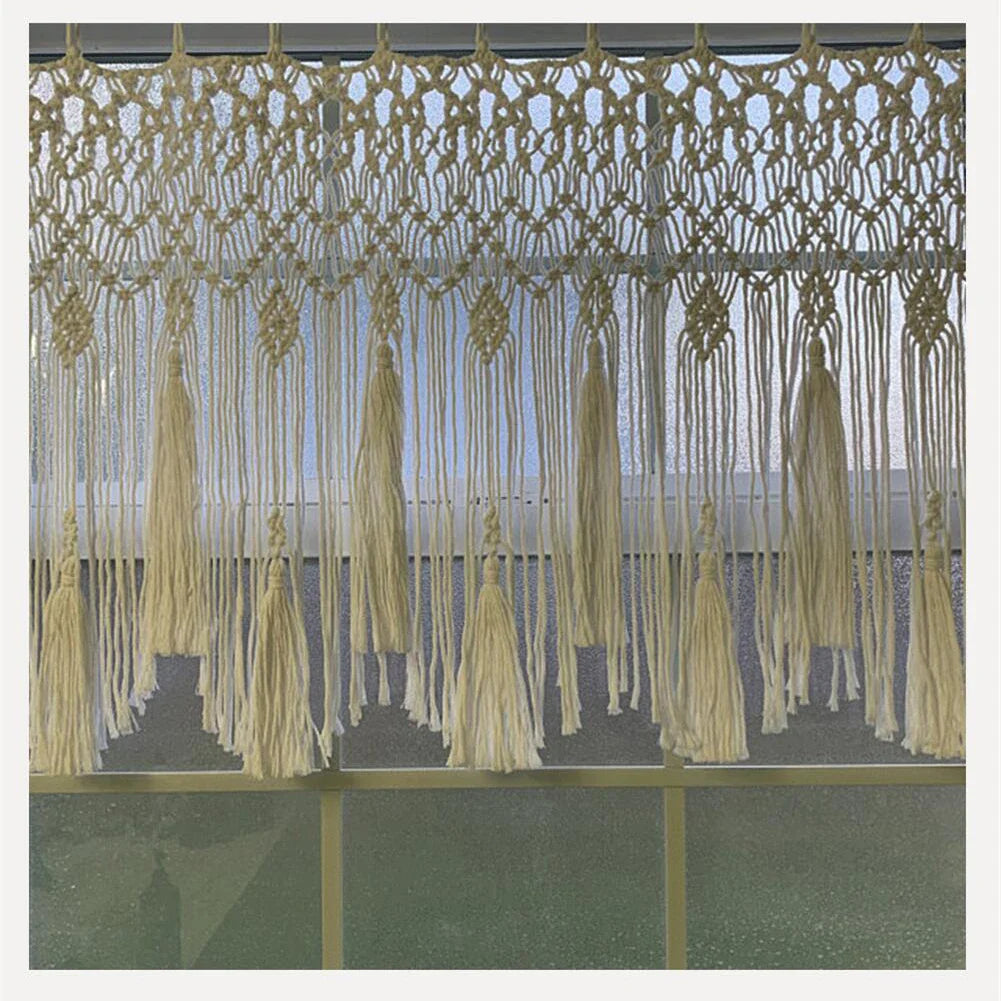 Rynx | Handwoven Macrame Curtains Tapestry Hanging Window Curtain Tassels Tapestry Bedroom Wall Art Boho Decor Door Curtain