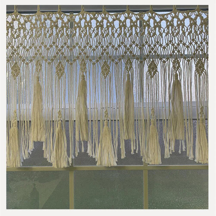 Rynx | Handwoven Macrame Curtains Tapestry Hanging Window Curtain Tassels Tapestry Bedroom Wall Art Boho Decor Door Curtain