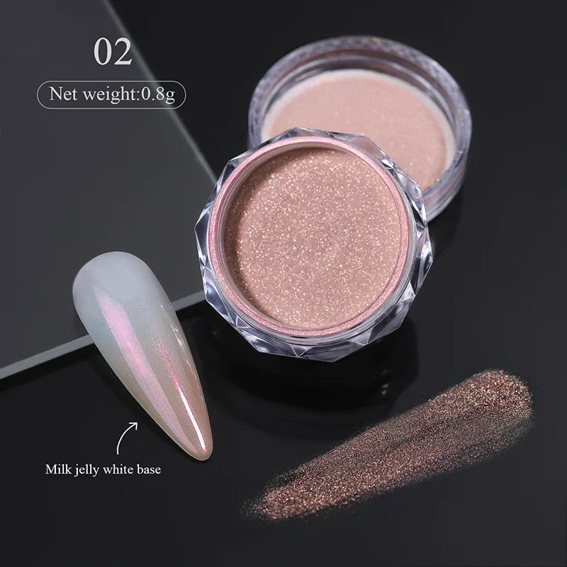 Rynx | Aurora Pearl White Nails Glitter Dust Chrome Gradient Rubbing on Powder Mirror Reflective Magnetic Pigment Nail Art Decorations