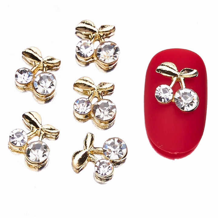 Rynx | 20 pieces/bag 3D Cherry Nail Charms Red & Pink Cherry Nail Rhinestones Nail Gemstones Nail Glitter Stud Fruit Nail Slices for Nail Jewelry