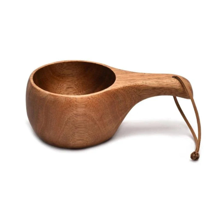 Lisslune | Acacia Wood Finland Kuksa Travel Mug with Handle and Leather Rope Holder - Stylish Drinkware for Coffee, Tea, and Juice