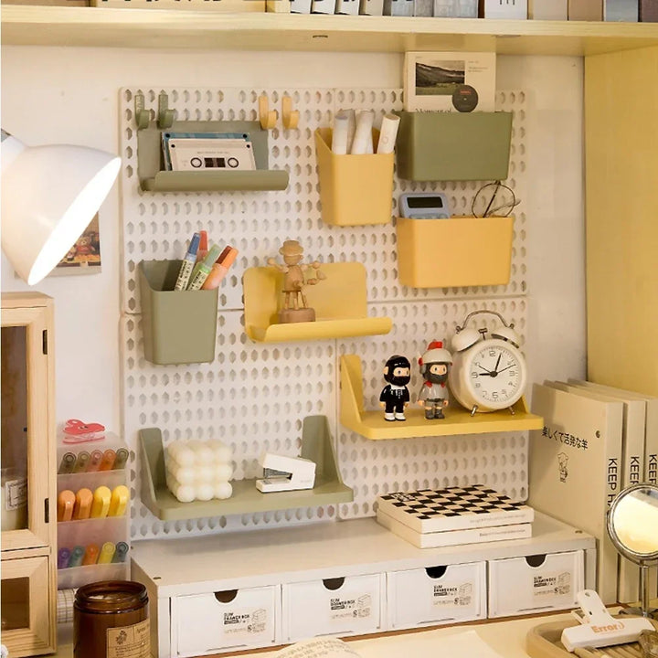 Rynx | Perforated Board Dormitory Wall Shelf Kawaii Home Decor No Drill Adhesive Student Study Wall Mounted Storage Shelf Organizer
