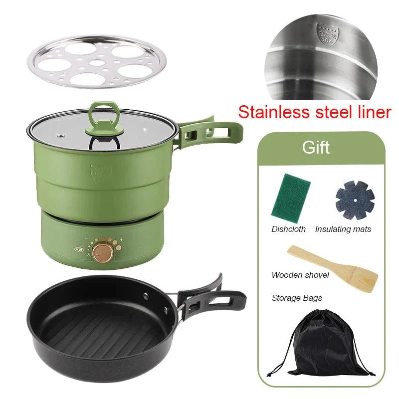 Lisslune | Compact Travel Multi-Cooker: Foldable 110V/220V Cooking System for Frying, Steaming, and More
