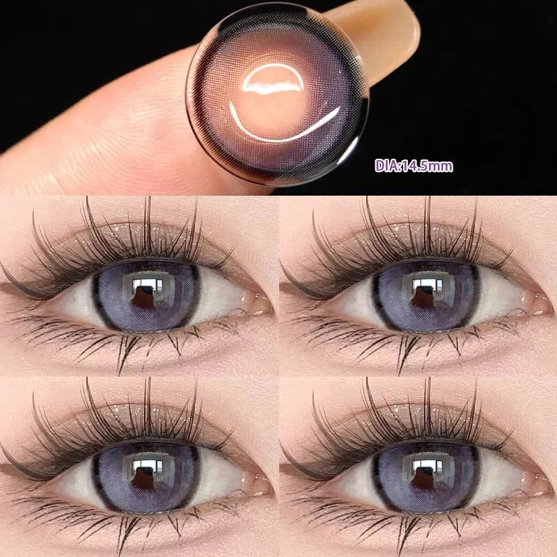 Lisslune | 2-piece Annual Colored Lenses For Eyes with Diopters Myopia Eye Beauty Pupil New Nature Student Color Cosmetic Blue