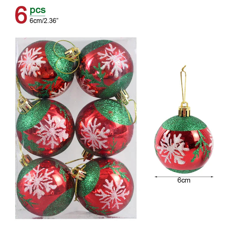 Rynx 6pcs/Box 6cm Christmas Tree Balls Ornaments Xmas Tree Hanging Decorations Christmas Decorations for Home Navidad Natal New Year Gift