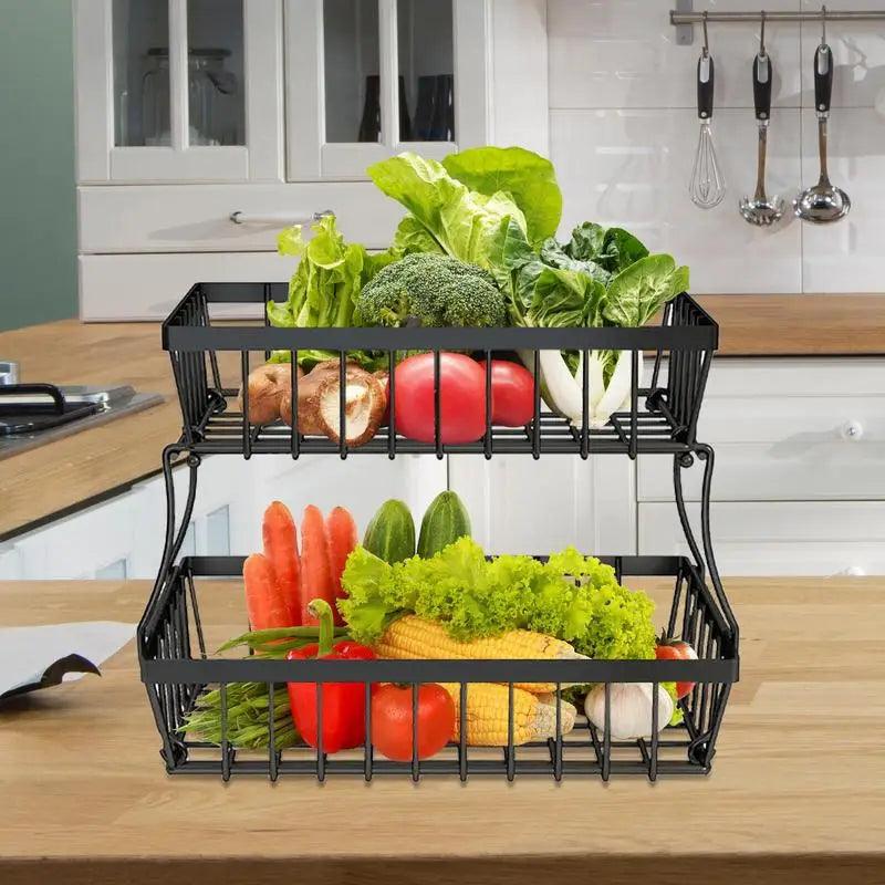 Lisslune | Two-Tier Iron Fruit and Vegetable Organizer for Kitchen Efficiency