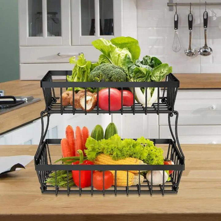 Lisslune | Two-Tier Iron Fruit and Vegetable Organizer for Kitchen Efficiency