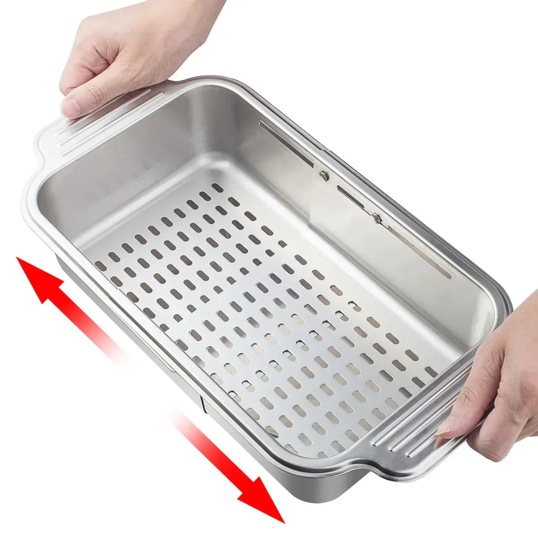 Lisslune | Retractable Over Sink Stainless Steel Vegetable Drain Basket