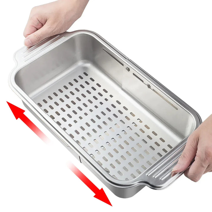 Lisslune | Retractable Over Sink Stainless Steel Vegetable Drain Basket