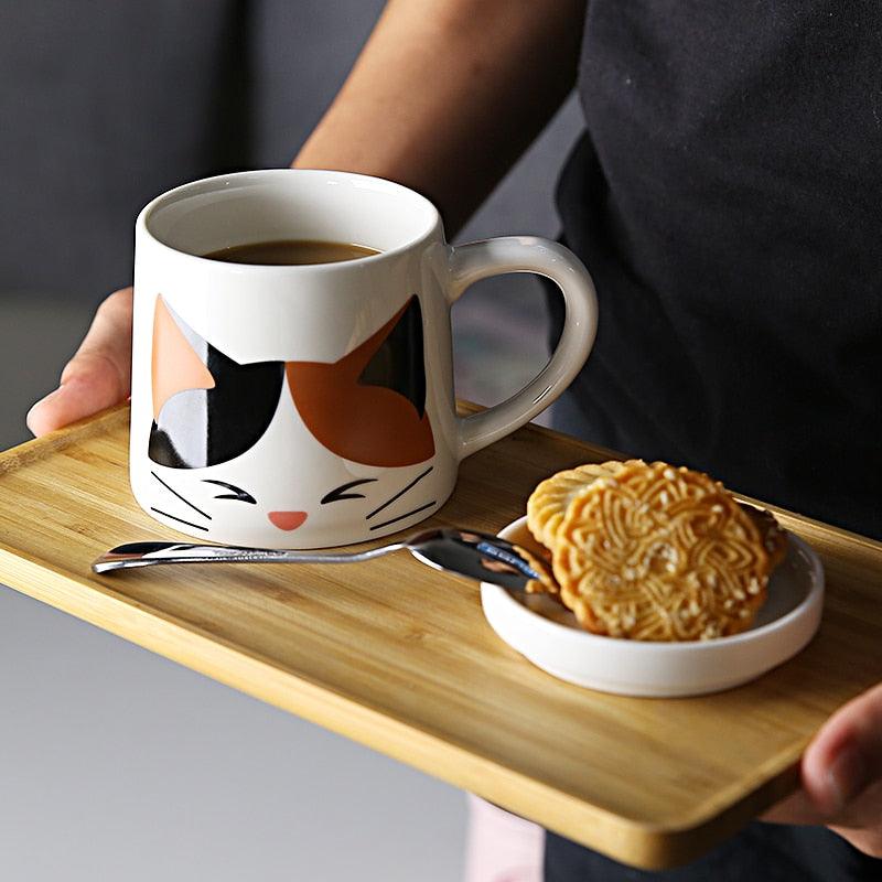 Lisslune | Beautiful cat-inspired ceramic mug set with matching spoon and lid