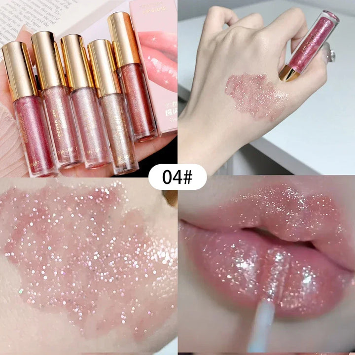 Rynx | Diamond Shiny Lip Gloss Waterproof Glitter Liquid Lipstick Long-lasting Shimmer Pearl Lip Lacquer Women Sexy Lip Tint Makeup