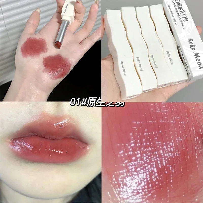 Rynx | New Jelly Mirror Black Tube Lipstick Long-lasting Non-sticky Cup Moisturizing Water Light Lip Balm Korean Lip Makeup Cosmetics 1 Piece