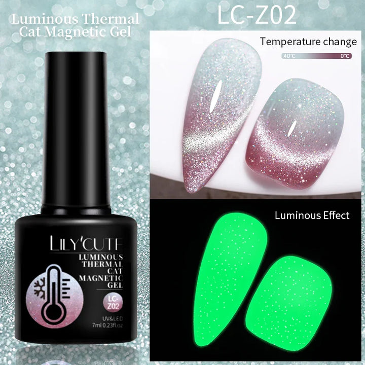 Rynx |7ML Snowlight Cat Magnetic Gel Nail Polish Grow-In-Dark Reflection Glitter Laser Semi-Permanent Soak Off UV Gel Nail Polish