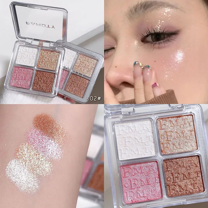 Rynx | 4 Colors Highlighter Powder Palette Diamond Brilliant Shine Fairy Powder Bronzers Contour Face Body Illuminator Makeup Cosmetics