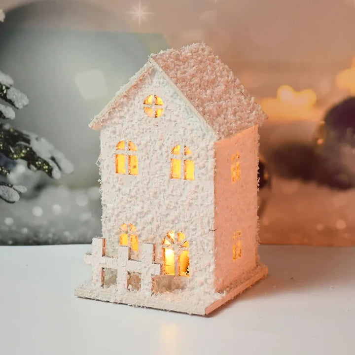 Rynx Christmas LED Light Wooden House with Snowflakes Glowing Cabin Christmas Decorations for Home Xmas Ornament New Year Gifts