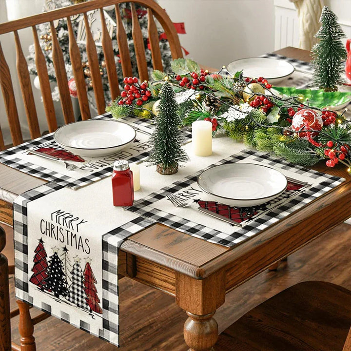 Rynx 4Pc Christmas Tree Moose Placemat Linen Dining Table Mats Coaster Bowl Coffee Mug Pad Mat 2024 Christmas Home Kitchen Decoration