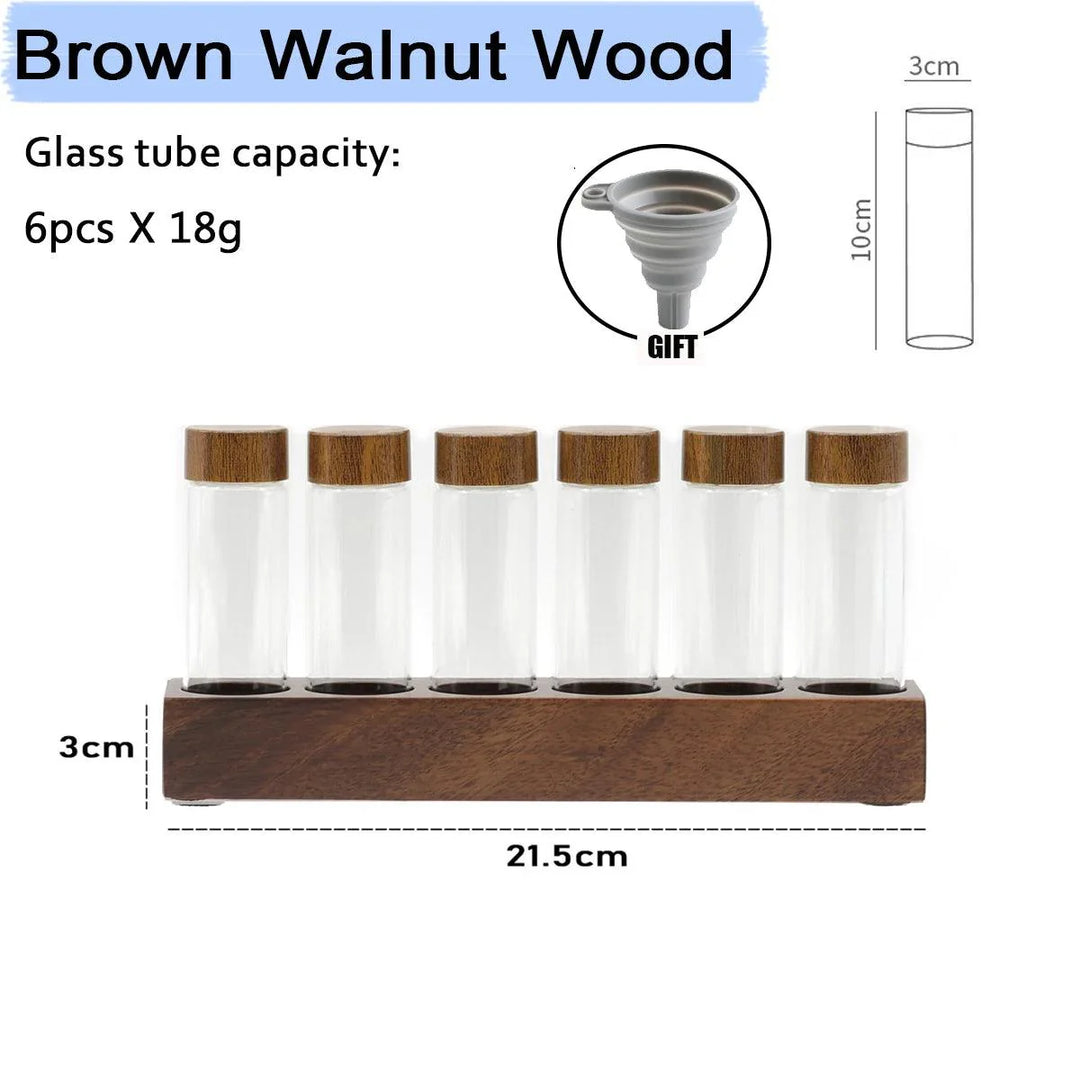 Lisslune | Stylish Walnut Base Coffee Bean Display Organizer with Elegant Glass Tubes