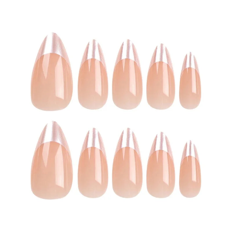 Lisslune | 24 Stück mandelförmige Press-On Nägel einfach & elegant wiederverwendbare minimalistische Kunstnägel mit Franse für Frauen & Mädchen Alltagstragen