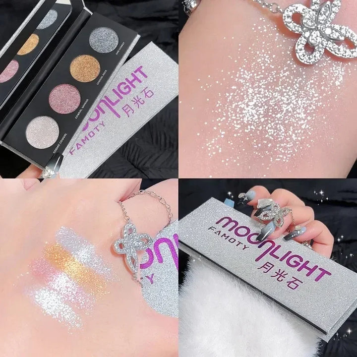 Rynx | 4 Colors Diamond Highlighter Palette Glitter Shimmer Eyeshadow Silver Moonlight Brightening Lies Silk Moth Face Makeup Korean
