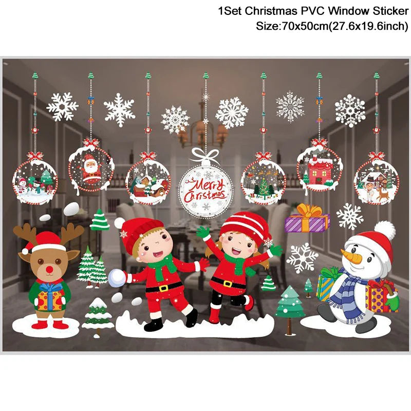 Rynx Christmas Window Stickers Santa Snowflake DIY Wall Tattoo Christmas Decorations for Home New Year Ornaments Gift
