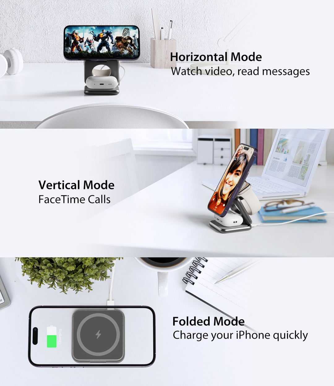 Lisslune | 3in1 Foldable Magnetic Smart Wireless Charger Stand