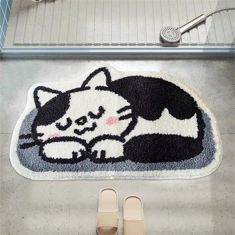 Rynx | Large Round Cat Head Shaped Rug Cute Cat Carpet Non-Slip Bedroom Velvet Carpet Flooring Living Room Entrance Mat Home Décor