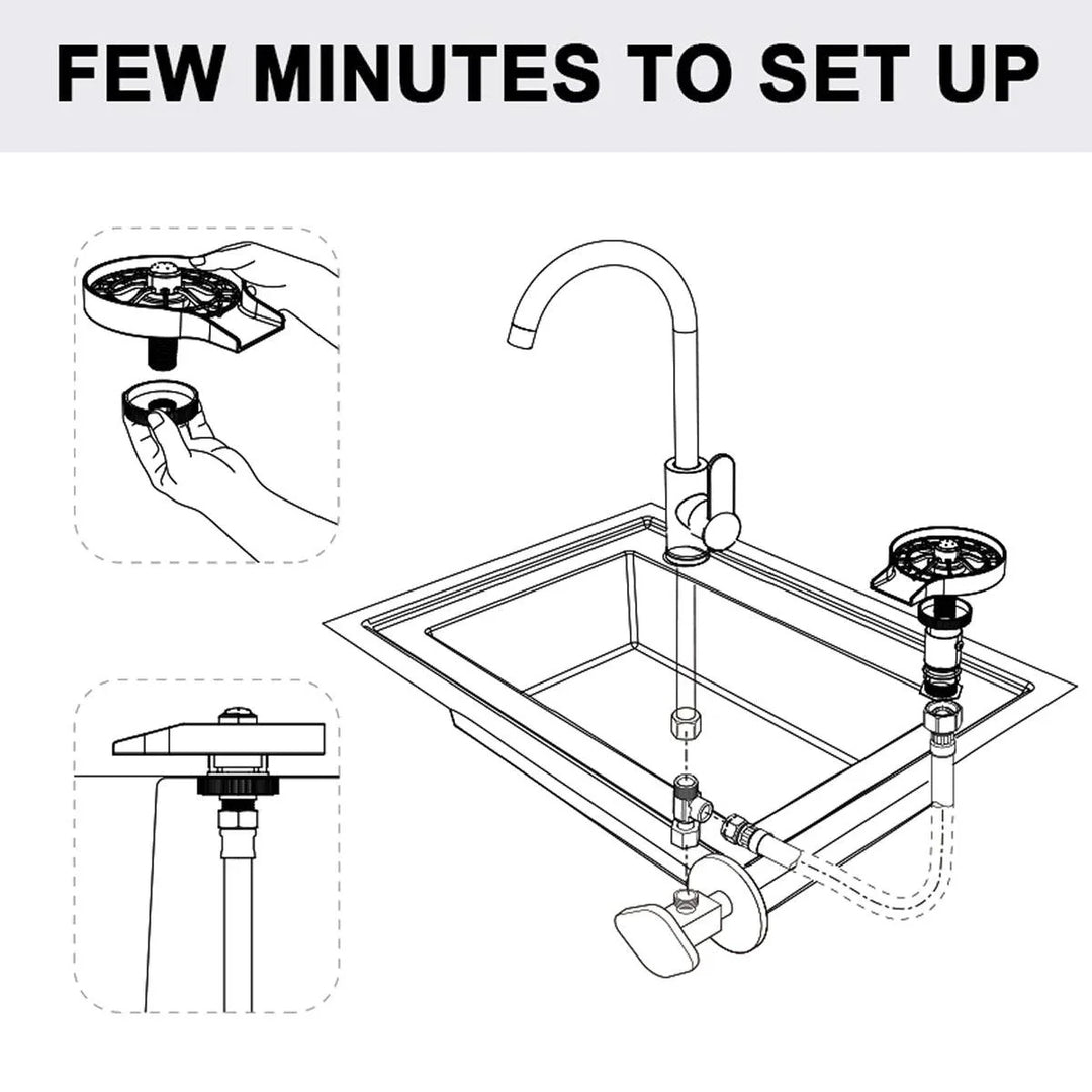 Lisslune | Automatic High-Pressure Stainless Steel Glass Rinser Set for Effortless Kitchen Cleaning