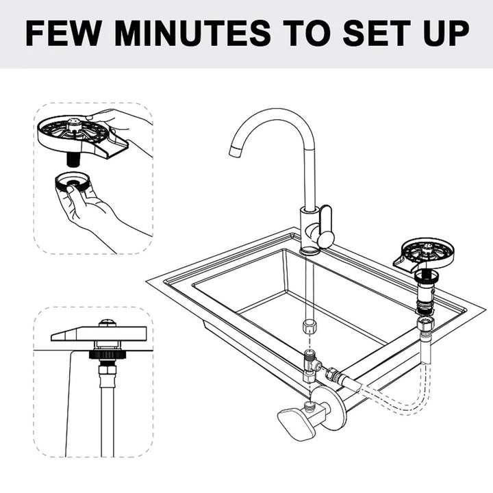 Lisslune | Automatic High-Pressure Stainless Steel Glass Rinser Set for Effortless Kitchen Cleaning