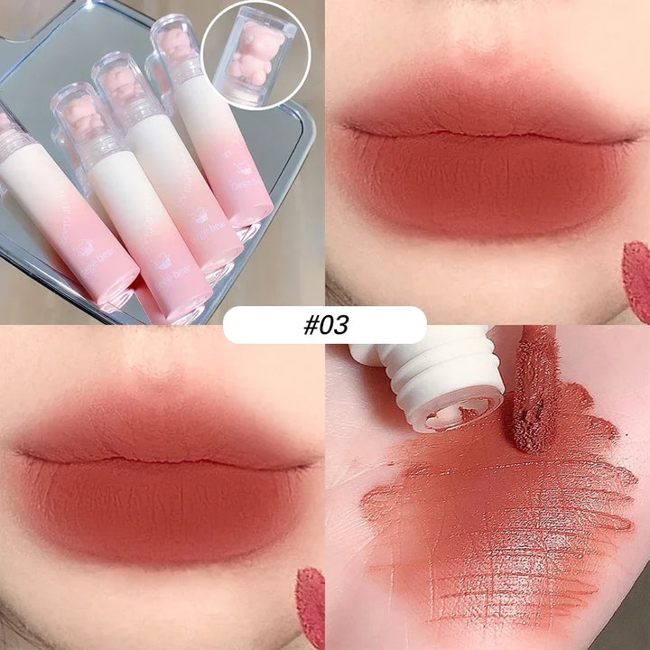 Rynx | Sweet Bear Velvet Lip Gloss Girl Matte Lip Glaze Waterproof Durable Chestnut Brown Lip Mud Korean Makeup Liquid Lipsticks