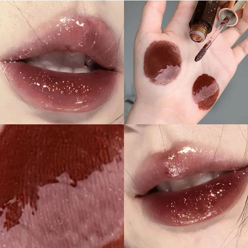 Rynx | Retro Clear Lip Glaze Gloss Mirror Glitter Non Stick Cup Brighten Jelly Dark Lipstick Red Brown Alternatives Lip Ink Tint Korean Makeup