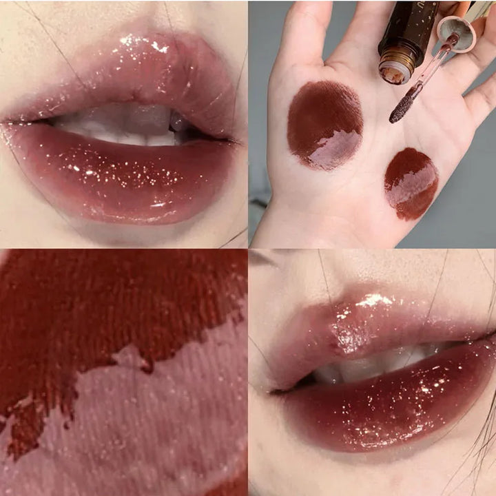 Rynx | Retro Clear Lip Glaze Gloss Mirror Glitter Non Stick Cup Brighten Jelly Dark Lipstick Red Brown Alternatives Lip Ink Tint Korean Makeup