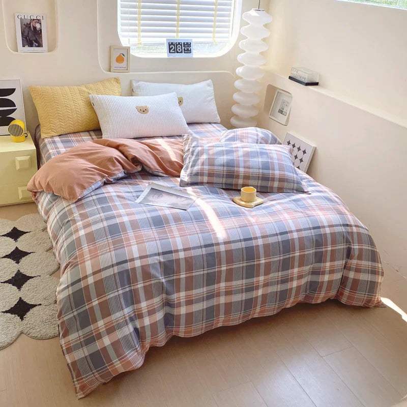 Rynx | Khaki Striped Check Blanket Adults Kids Home Hotel Room Decoration Double Skin-friendly Comfort 100% Cotton Bedding 1 Piece
