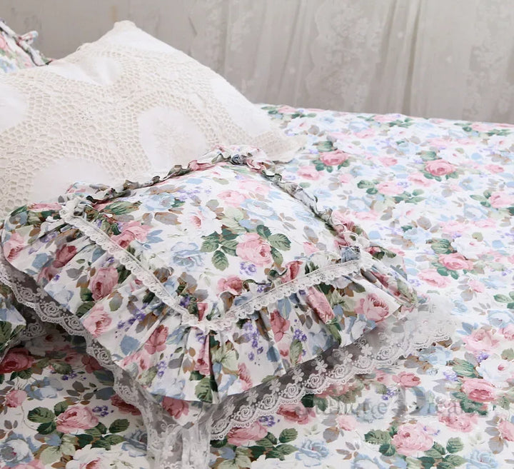 Rynx Elegant Ruffle Lace Decorative Pillowcase European Embroidery Bed Pillowcase Princess Pink Print Pillowcase Sofa Cushion